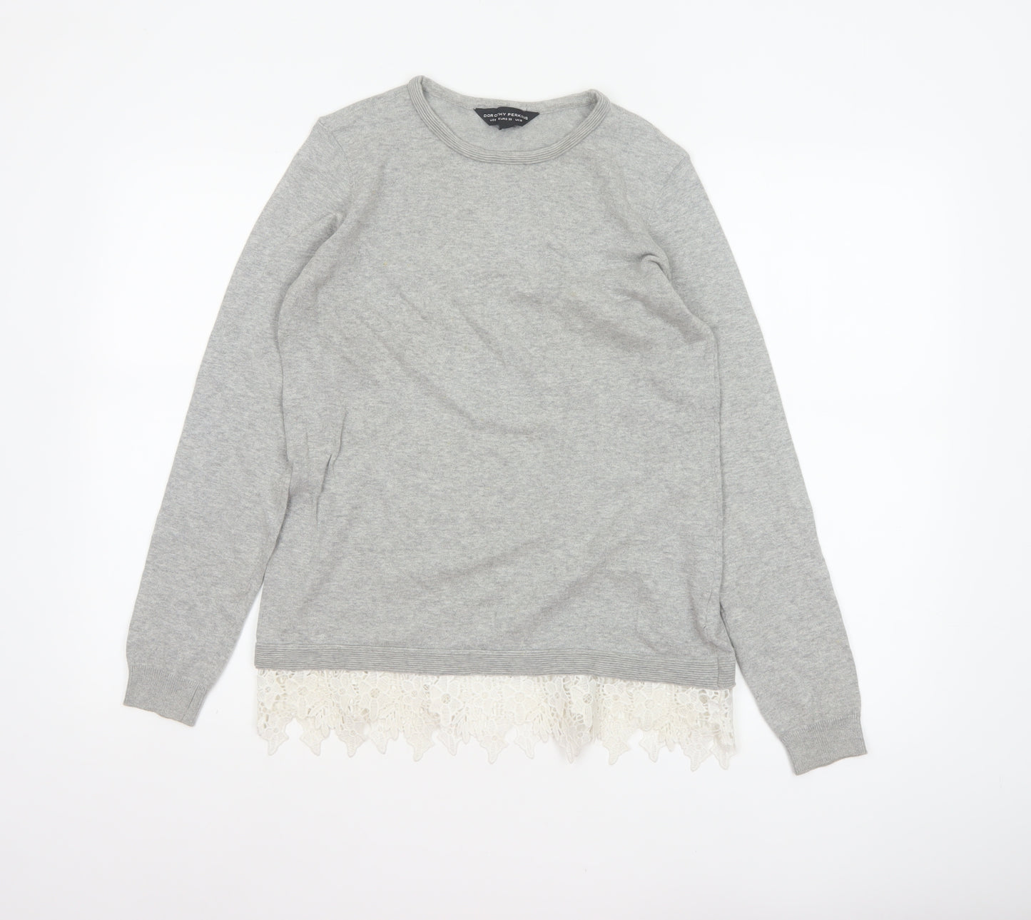 Dorothy Perkins Women Grey Lace Hem Knit Pullover Jumper UK 10