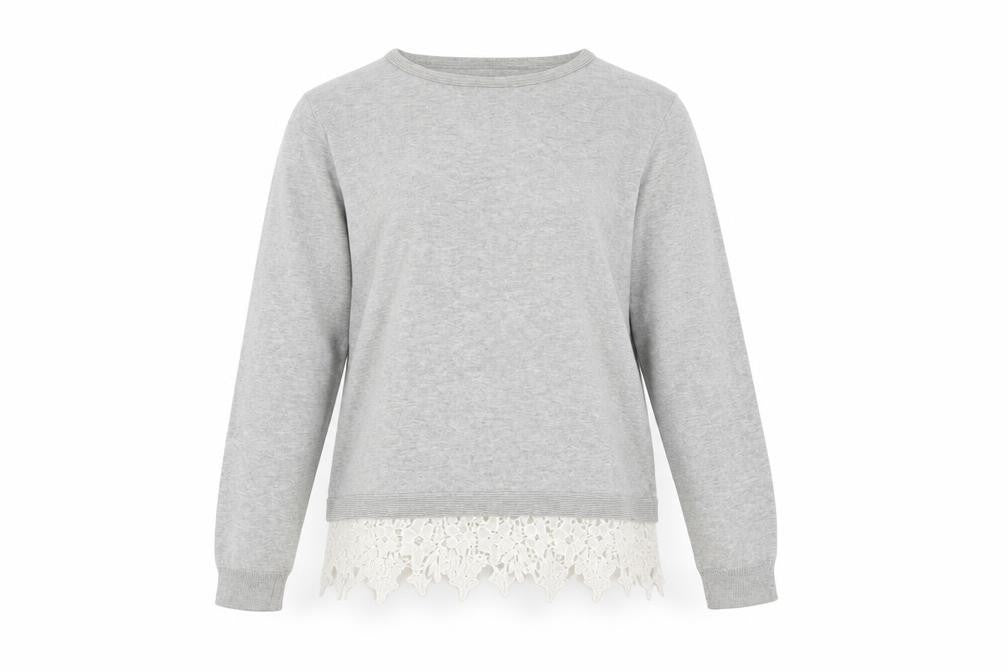 Front view of Dorothy Perkins Women Grey Lace Hem Knit jumper UK 10