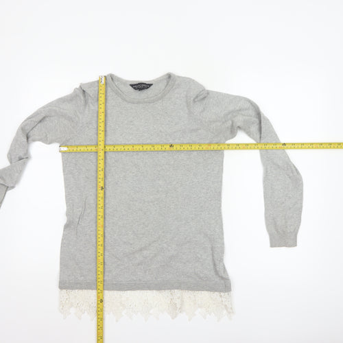 Dorothy Perkins Women Grey Lace Hem Knit Pullover Jumper UK 10