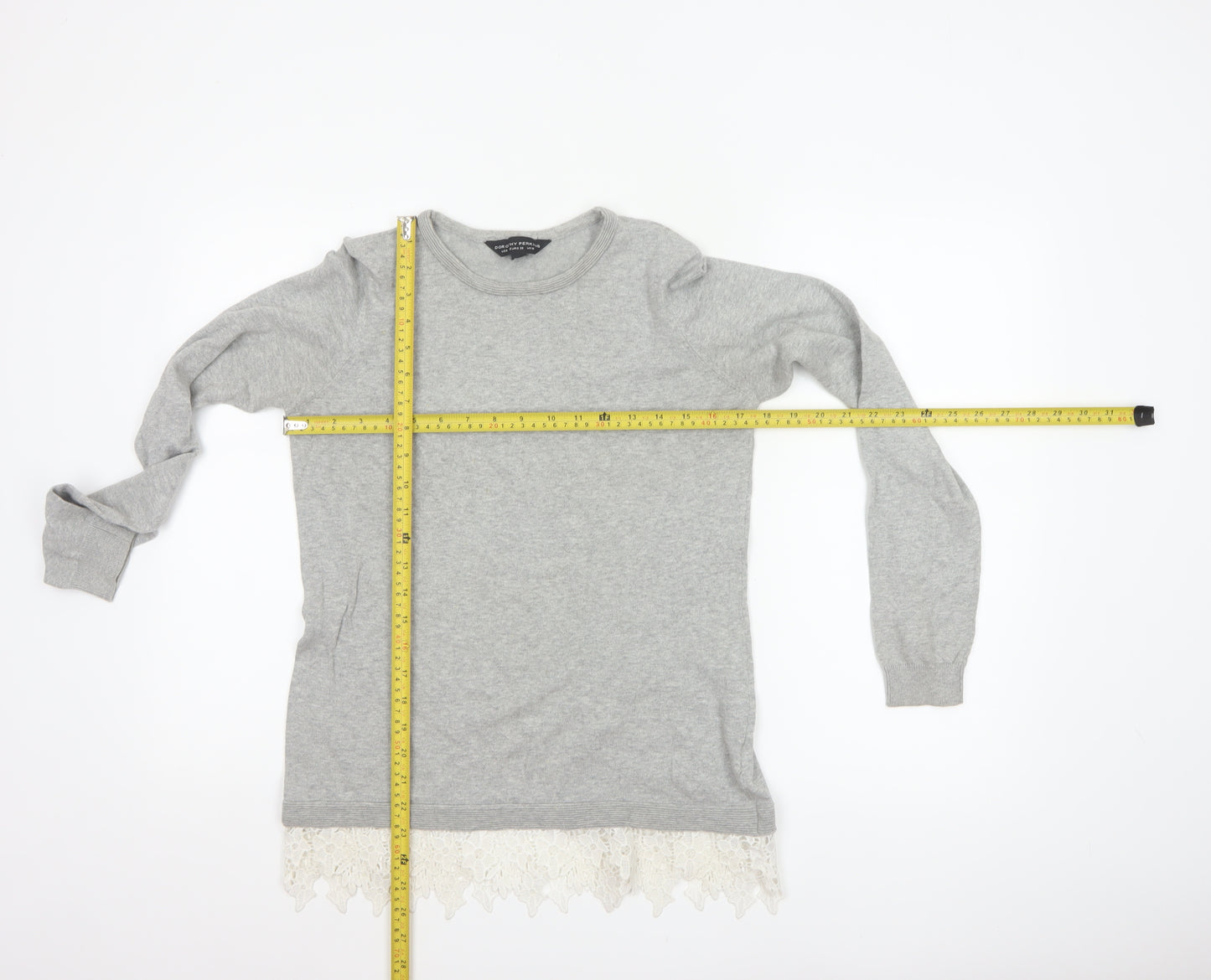 Dorothy Perkins Women Grey Lace Hem Knit Pullover Jumper UK 10