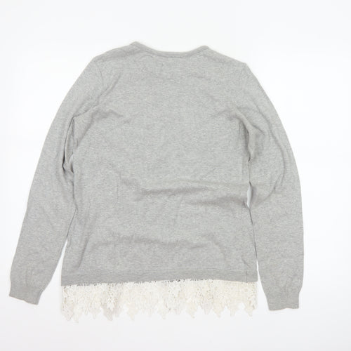 Dorothy Perkins Women Grey Lace Hem Knit Pullover Jumper UK 10