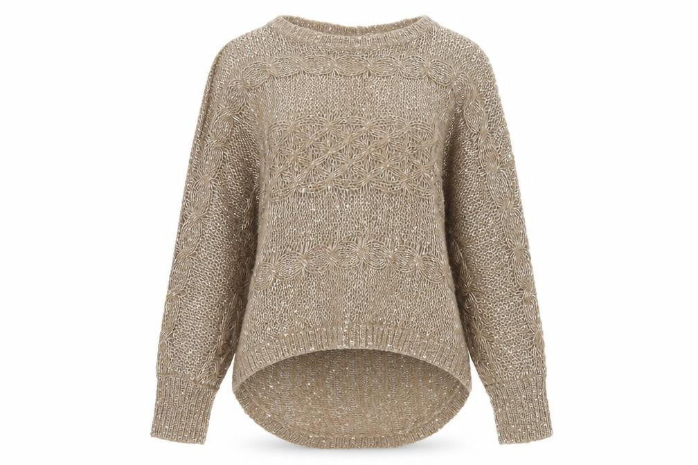 Front view of Select Women’s Beige UK 12 Sequin Cable Knit jumper