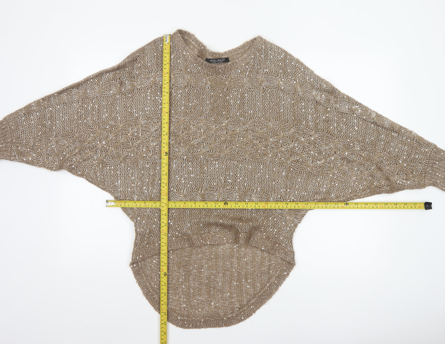 Select Women’s Beige UK 12 Sequin Cable Knit Pullover Jumper