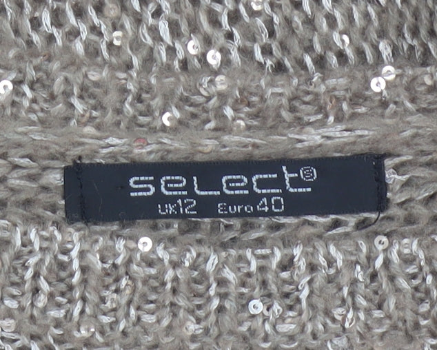 Select Women’s Beige UK 12 Sequin Cable Knit Pullover Jumper