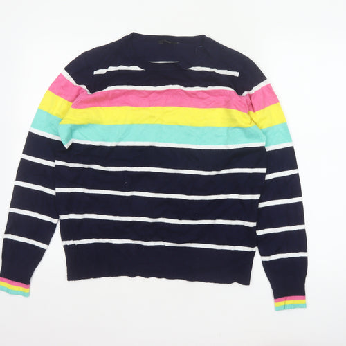 M&Co Women’s Blue Striped Crew Neck Knit Pullover Jumper UK 14