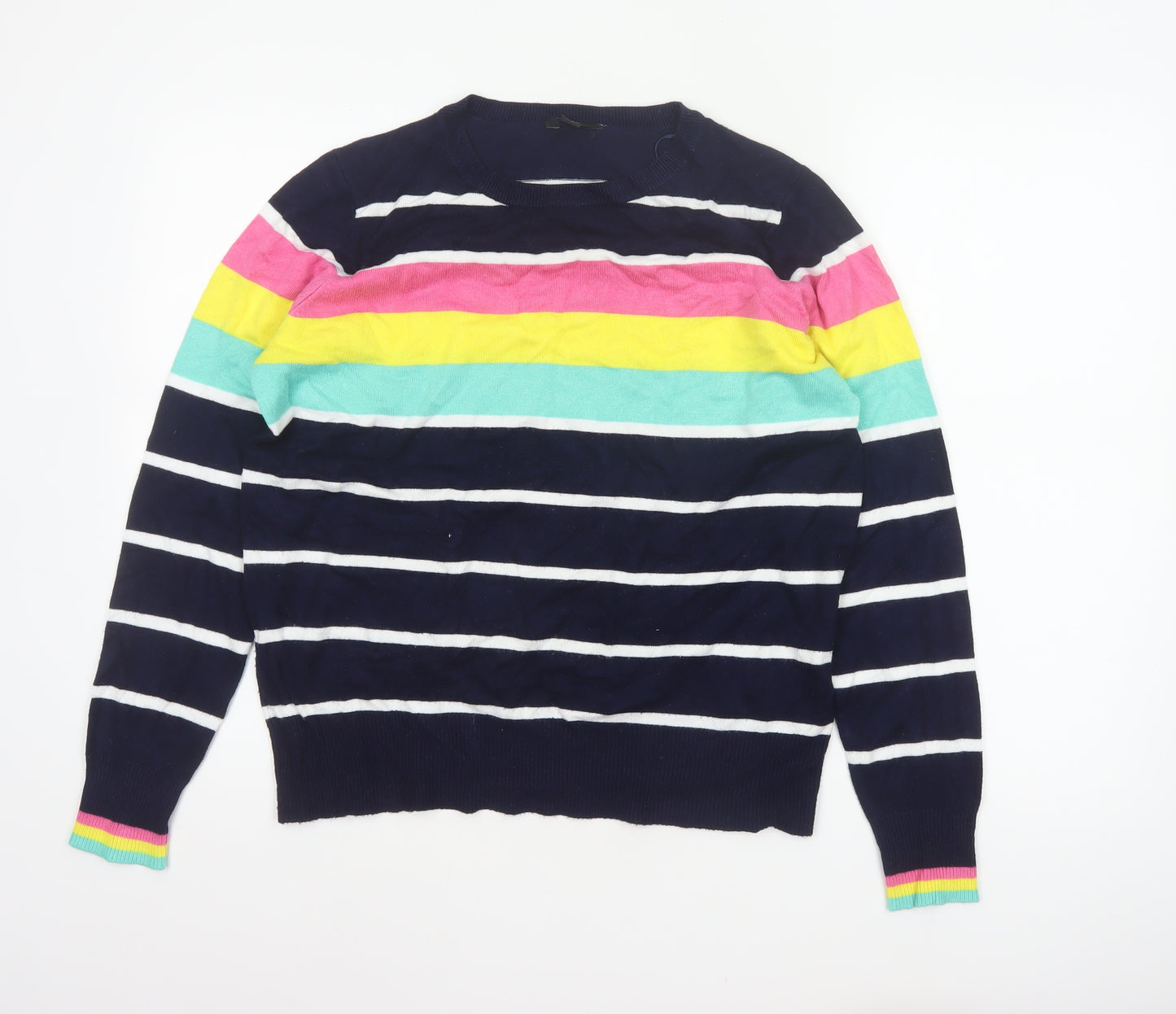 M&Co Women’s Blue Striped Crew Neck Knit Pullover Jumper UK 14