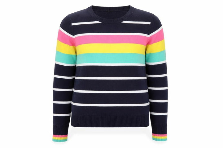 M&Co Women’s Blue Striped Crew Neck Knit Pullover Jumper UK 14