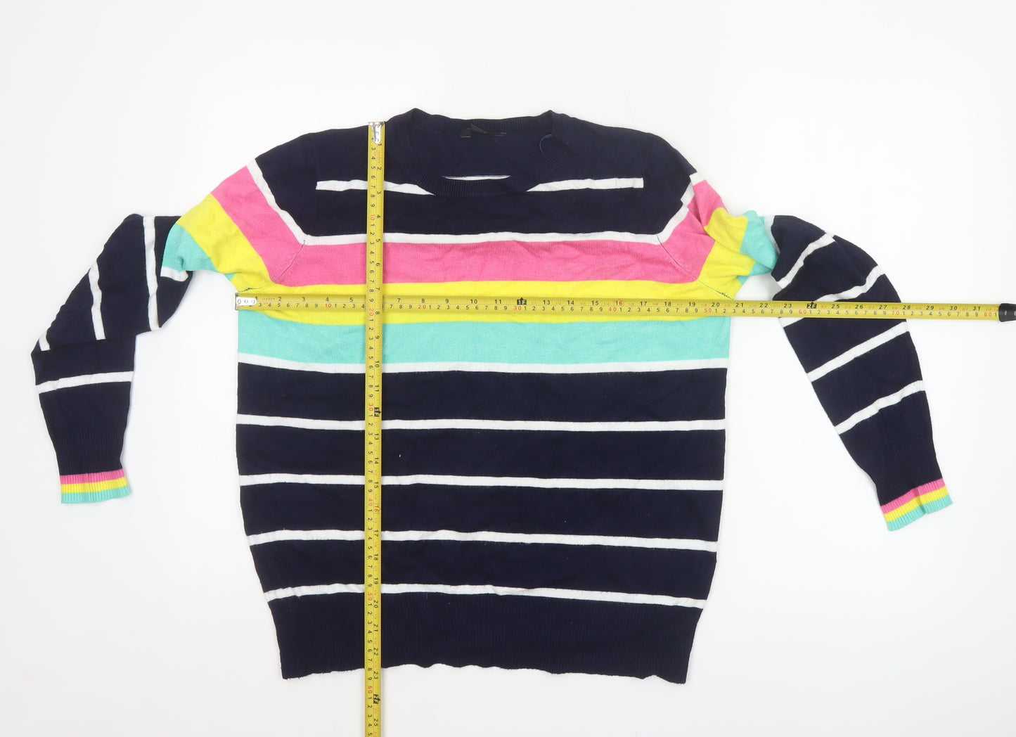 M&Co Women’s Blue Striped Crew Neck Knit Pullover Jumper UK 14