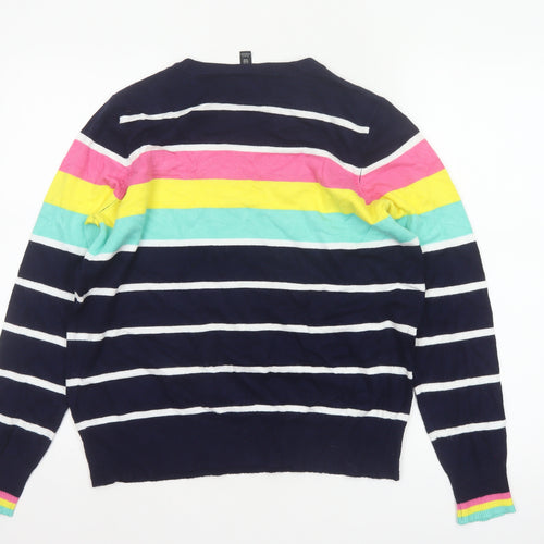 M&Co Women’s Blue Striped Crew Neck Knit Pullover Jumper UK 14