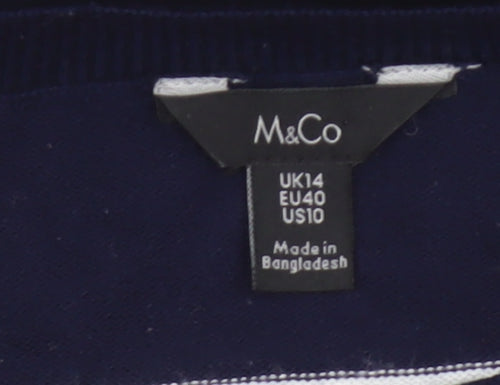 M&Co Women’s Blue Striped Crew Neck Knit Pullover Jumper UK 14