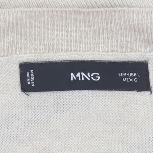 Mango Women Beige Black Striped V-Neck Knit Pullover Jumper UK 14