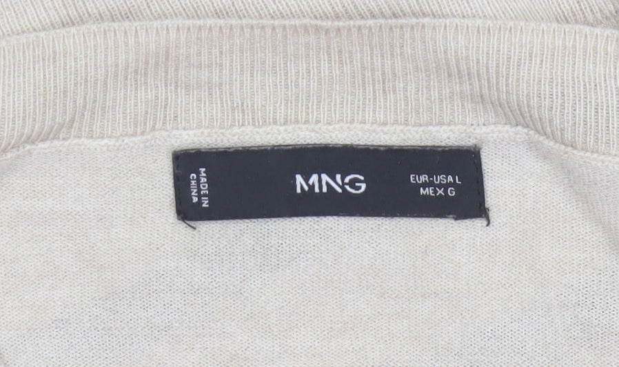 Mango Women Beige Black Striped V-Neck Knit Pullover Jumper UK 14