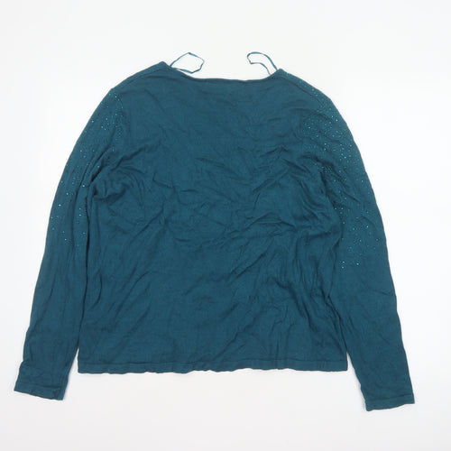 M&S Women Blue UK 18 V-Neck Sequin Knit Pullover Jumper