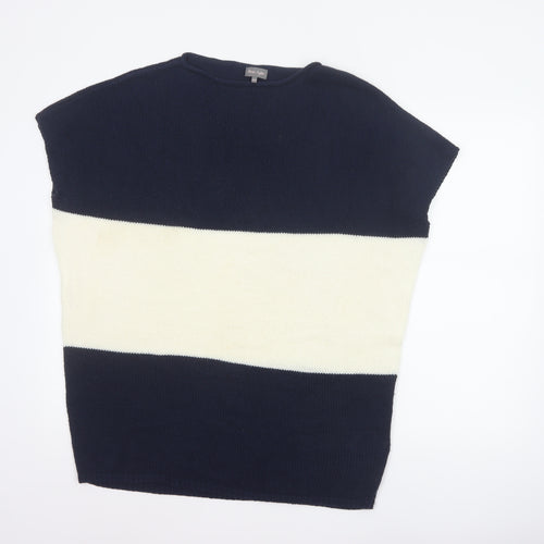 Phase Eight Women Navy Ivory Stripe Knit Cap Sleeve Jumper S/M