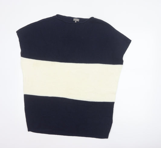 Phase Eight Women Navy Ivory Stripe Knit Cap Sleeve Jumper S/M