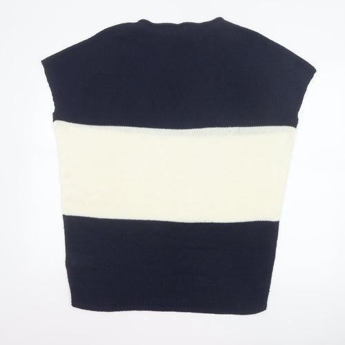 Phase Eight Women Navy Ivory Stripe Knit Cap Sleeve Jumper S/M