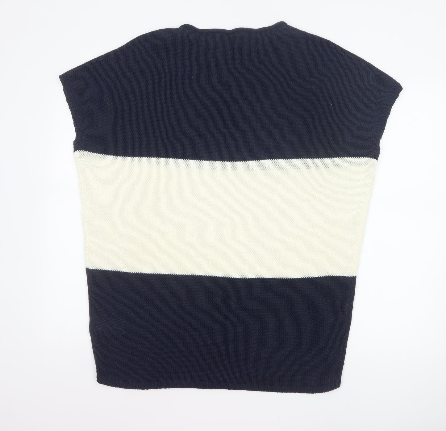 Phase Eight Women Navy Ivory Stripe Knit Cap Sleeve Jumper S/M