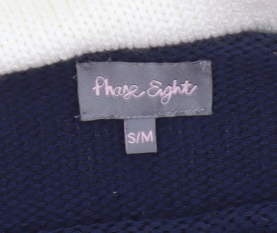 Phase Eight Women Navy Ivory Stripe Knit Cap Sleeve Jumper S/M
