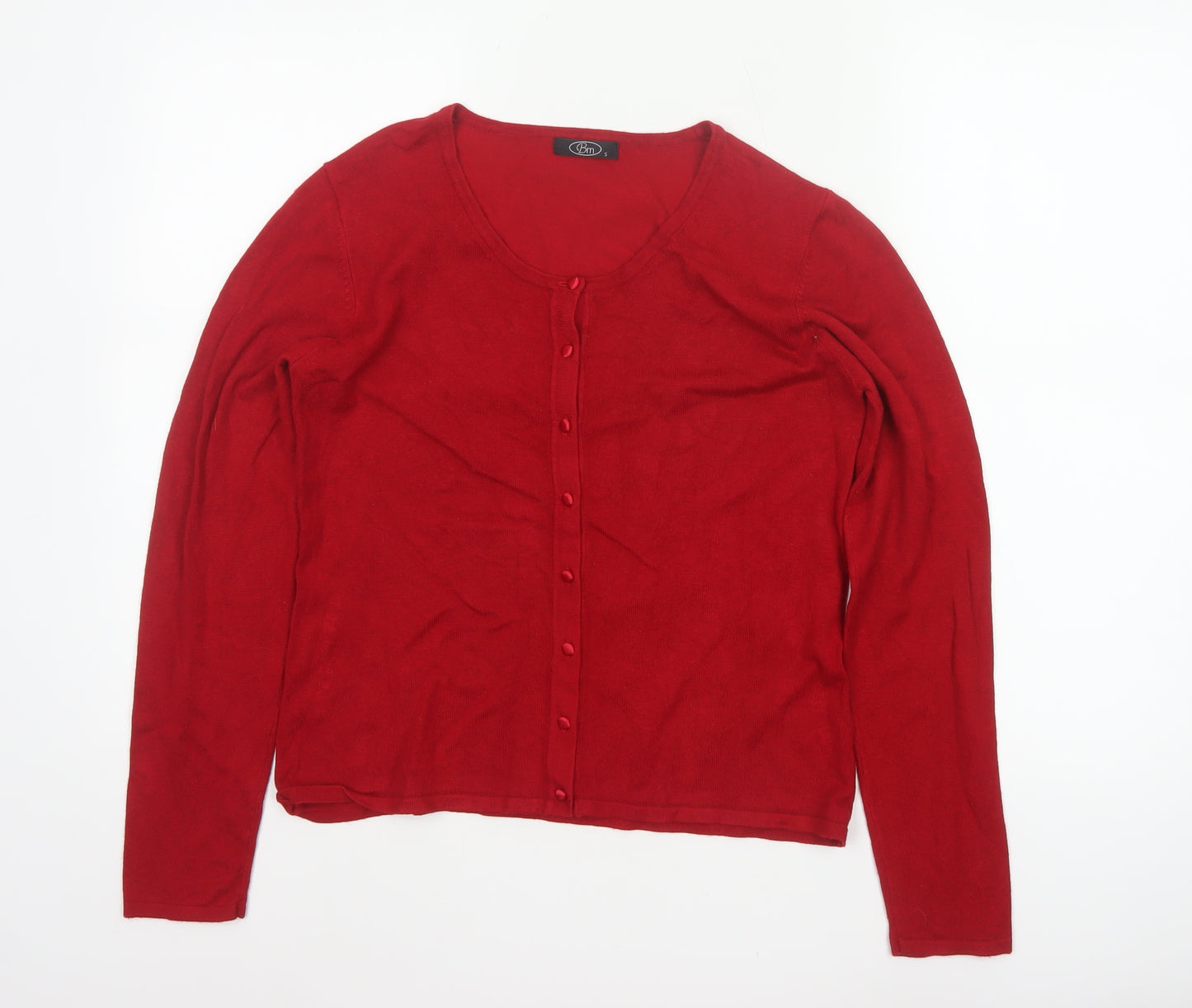 Bm Women’s Red Size S Button Front Scoop Neck Knit Cardigan