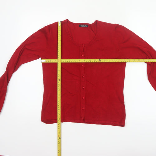 Bm Women’s Red Size S Button Front Scoop Neck Knit Cardigan