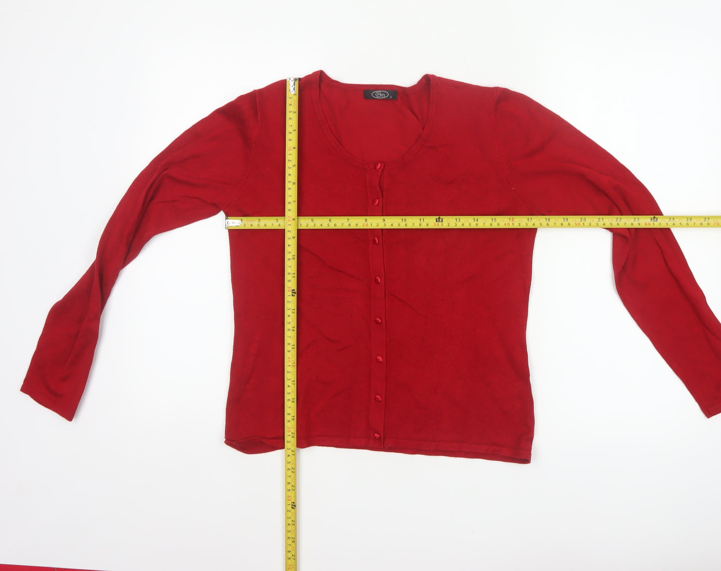 Bm Women’s Red Size S Button Front Scoop Neck Knit Cardigan