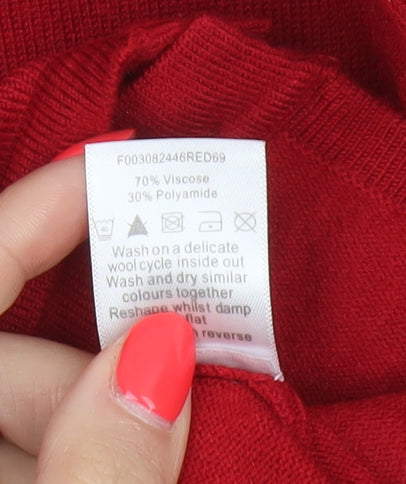 Bm Women’s Red Size S Button Front Scoop Neck Knit Cardigan