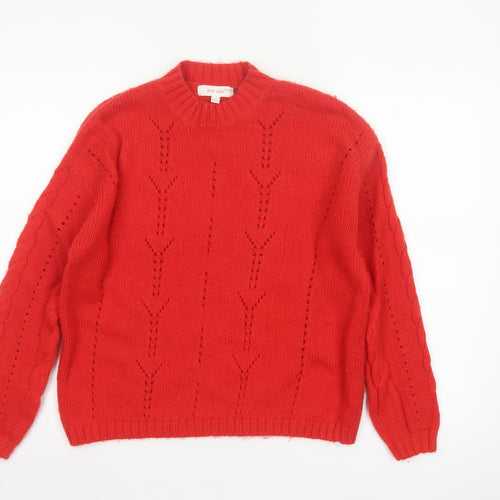 Per Una Women Red S Cable-Knit Mock Neck Wool Cotton Pullover Jumper