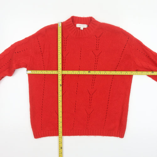 Per Una Women Red S Cable-Knit Mock Neck Wool Cotton Pullover Jumper