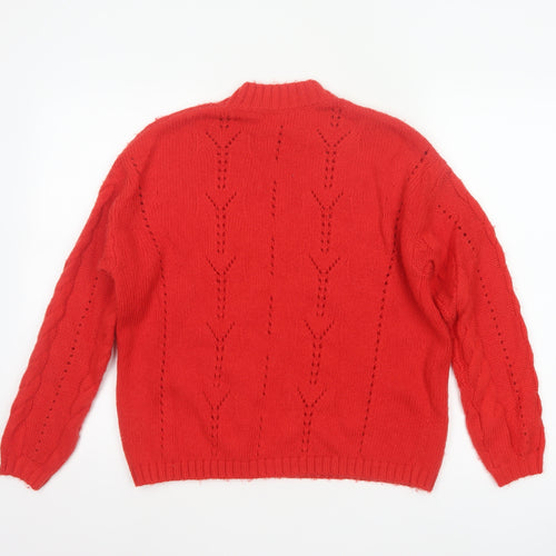 Per Una Women Red S Cable-Knit Mock Neck Wool Cotton Pullover Jumper