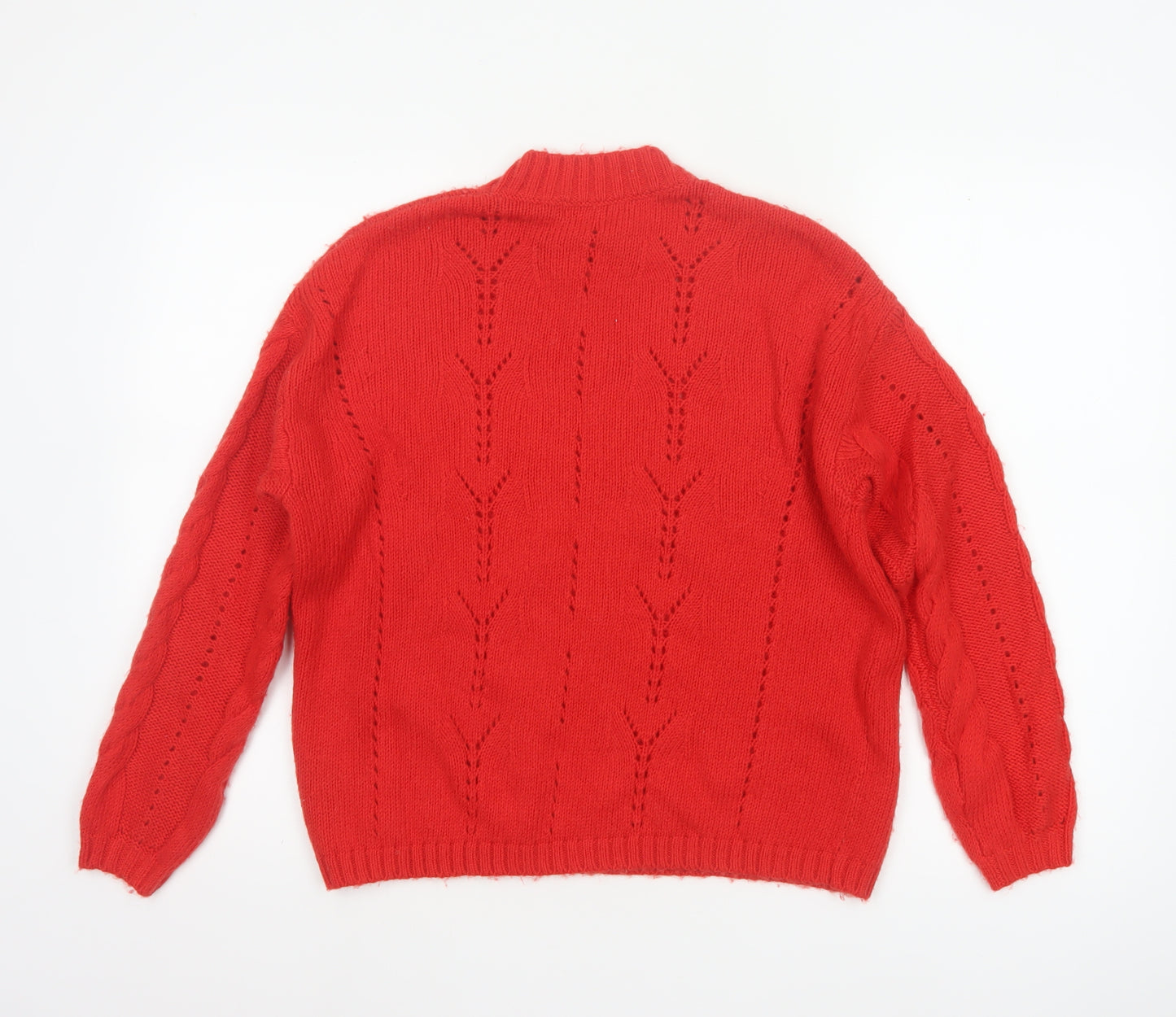 Per Una Women Red S Cable-Knit Mock Neck Wool Cotton Pullover Jumper