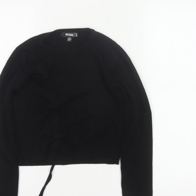 Missguided Women Black UK 6/8 Rib Knit Drawstring Cropped Jumper