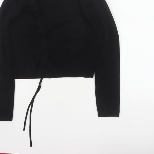 Missguided Women Black UK 6/8 Rib Knit Drawstring Cropped Jumper