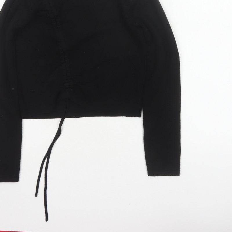 Missguided Women Black UK 6/8 Rib Knit Drawstring Cropped Jumper