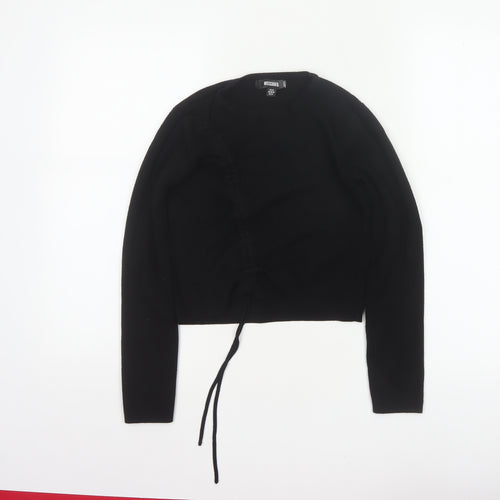 Missguided Women Black UK 6/8 Rib Knit Drawstring Cropped Jumper