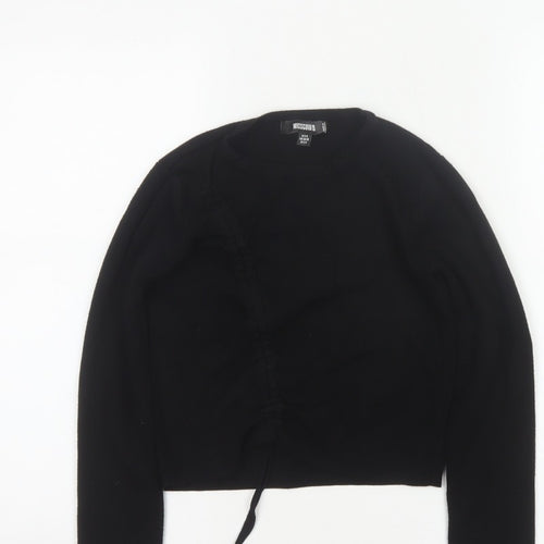 Missguided Women Black UK 6/8 Rib Knit Drawstring Cropped Jumper