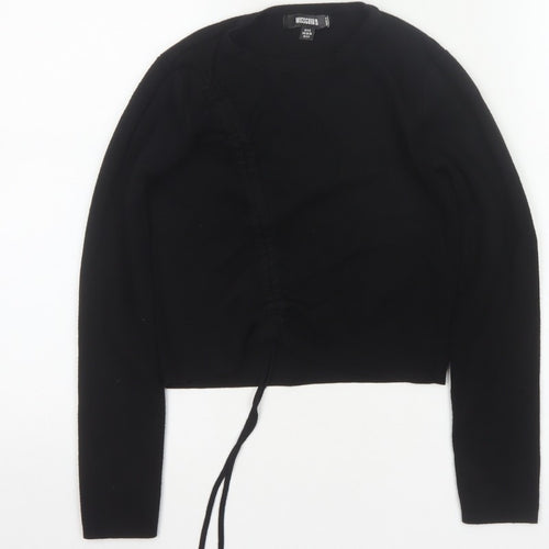 Missguided Women Black UK 6/8 Rib Knit Drawstring Cropped Jumper