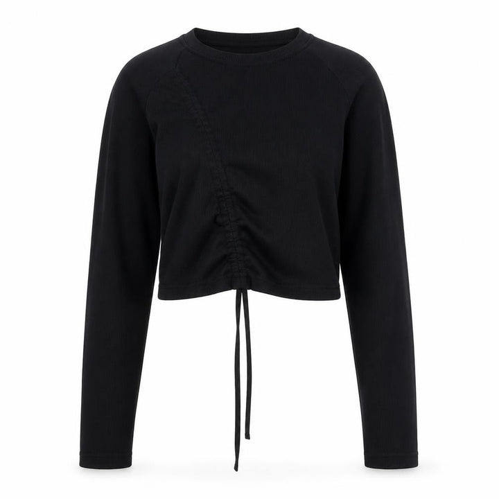 Missguided Women Black UK 6/8 Rib Knit Drawstring Cropped Jumper