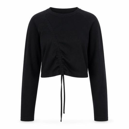 Missguided Women Black UK 6/8 Rib Knit Drawstring Cropped Jumper