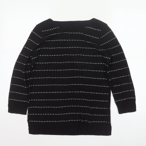 Papaya Women Black White Striped Boat Neck Knit Jumper UK 12