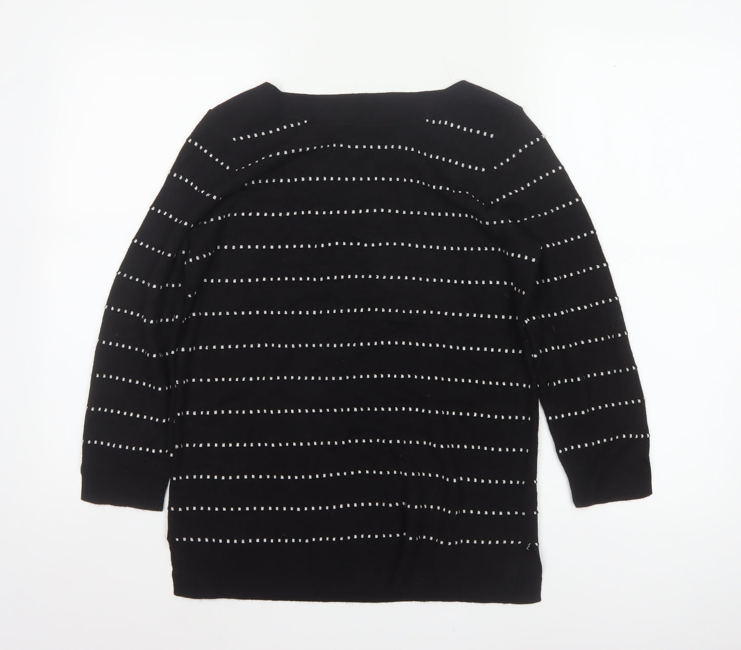 Papaya Women Black White Striped Boat Neck Knit Jumper UK 12