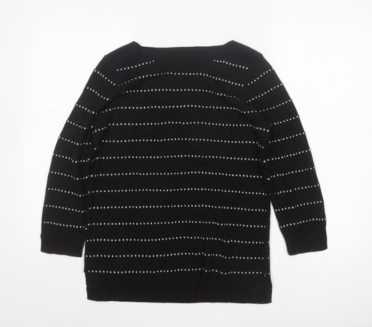 Papaya Women Black White Striped Boat Neck Knit Jumper UK 12