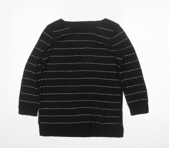 Papaya Women Black White Striped Boat Neck Knit Jumper UK 12