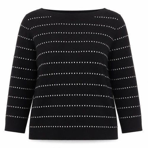 Papaya Women Black White Striped Boat Neck Knit Jumper UK 12