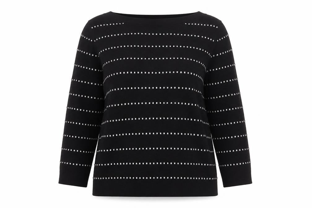 Papaya Women Black White Striped Boat Neck Knit Jumper UK 12