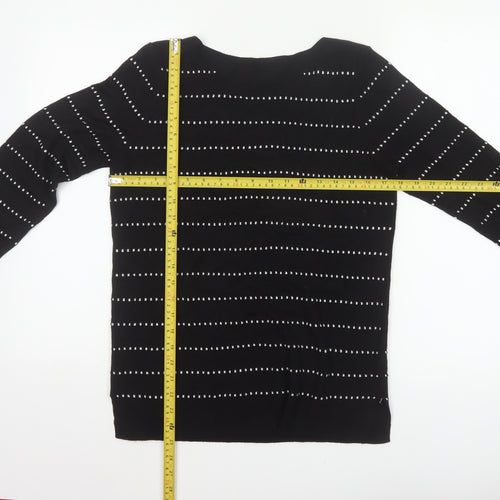 Papaya Women Black White Striped Boat Neck Knit Jumper UK 12