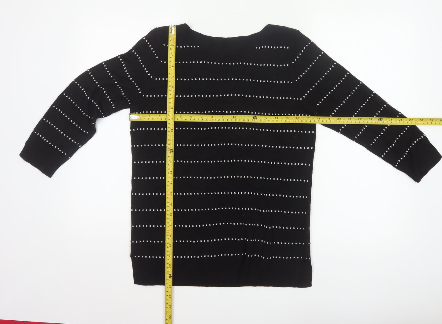 Papaya Women Black White Striped Boat Neck Knit Jumper UK 12