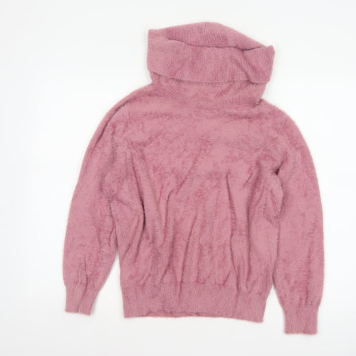 Klass Women's Pink L Roll Neck Cable Knit Balloon Sleeve Jumper