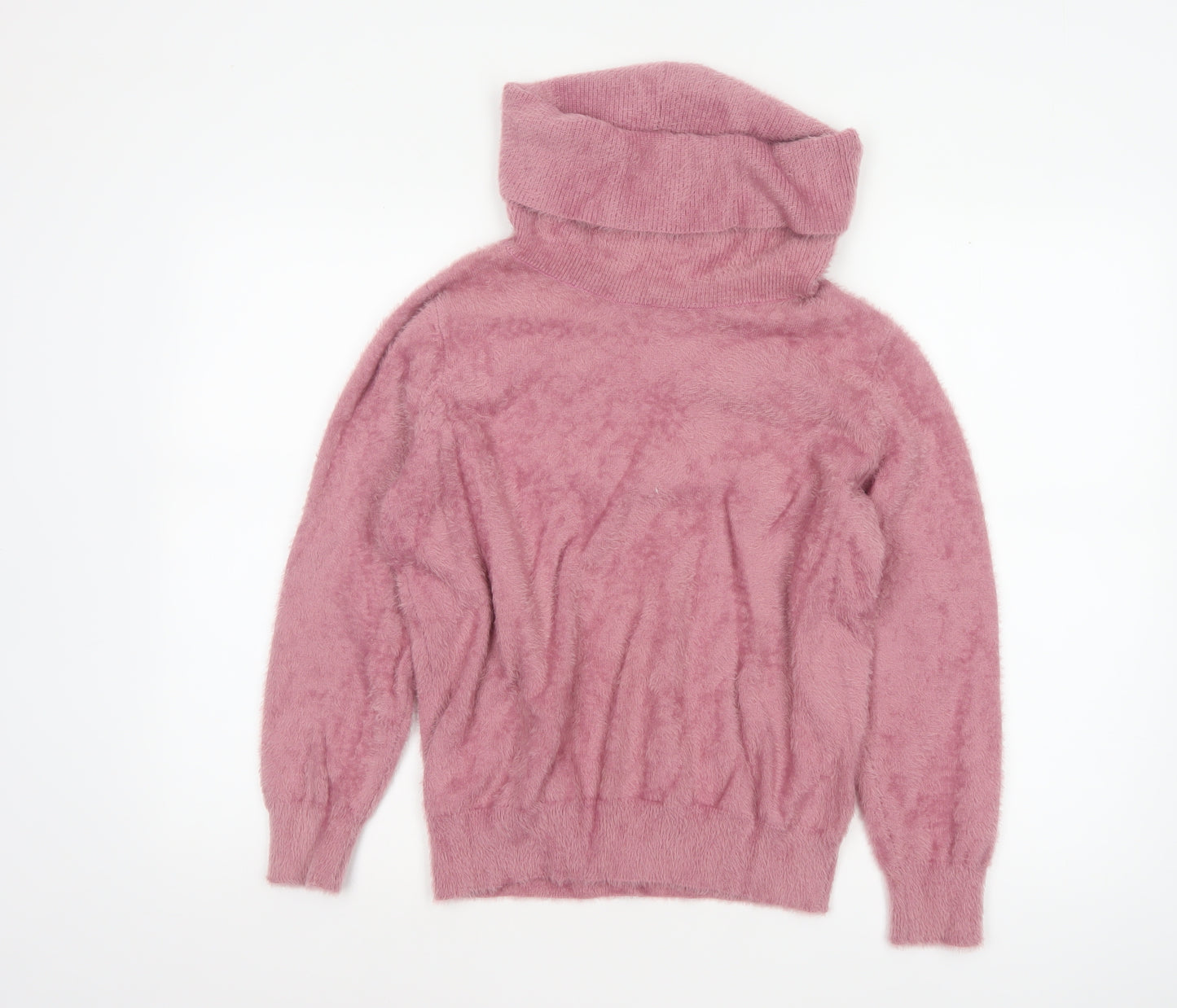 Klass Women's Pink L Roll Neck Cable Knit Balloon Sleeve Jumper