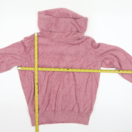 Klass Women's Pink L Roll Neck Cable Knit Balloon Sleeve Jumper