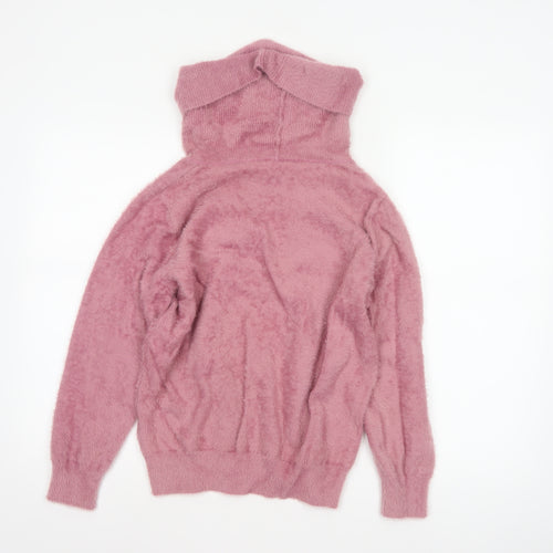 Klass Women's Pink L Roll Neck Cable Knit Balloon Sleeve Jumper